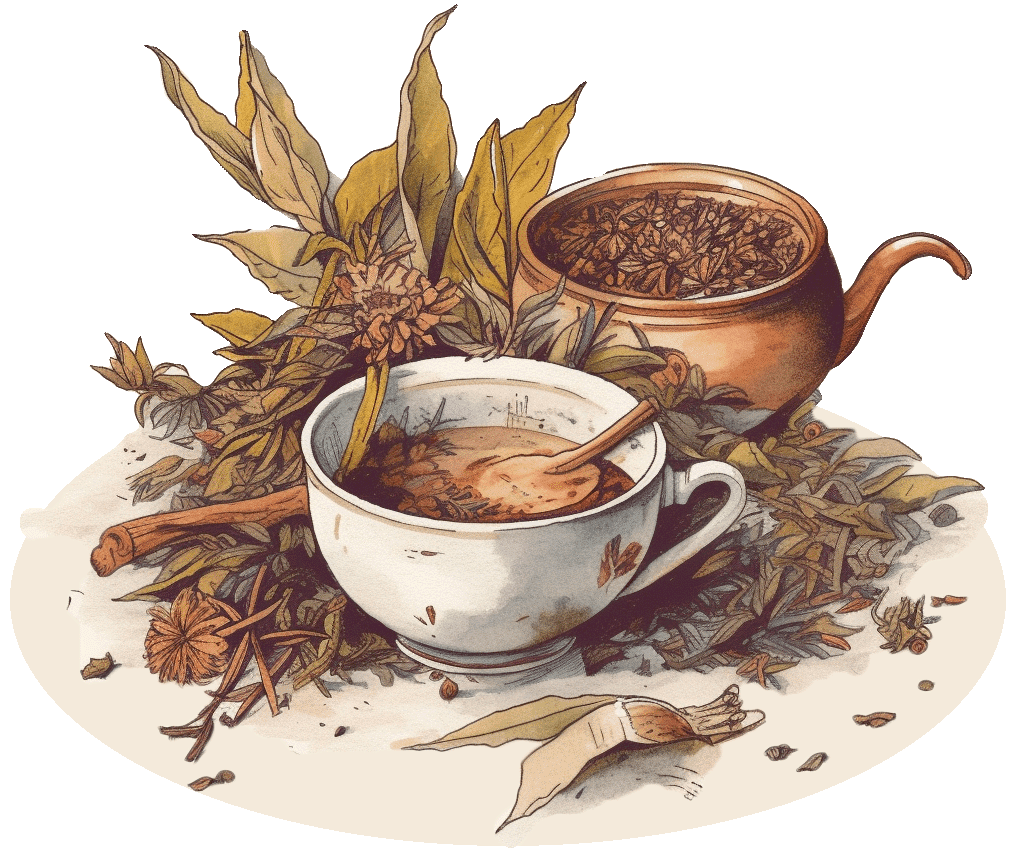 Hero element showing an illustration of a tea cup and some tea.